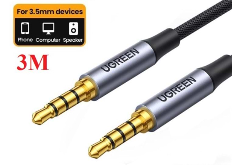 Кабель 3.5 мм - 3.5 мм UGREEN AV183 3.5mm to 3.5mm 4-Pole M/M Audio Cable Alu Case 3m Gray (20785)